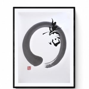 Concentratie, origineel Japans Enso-schilderij van Mitsuru Nagata - Zen-kalligrafiekunst voor huisdecoratie en meditatie