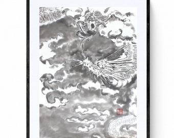 Dragon- original work by Mitsuru Nagata, japanese ink, Japanese art sumie, Zen art, minimalism