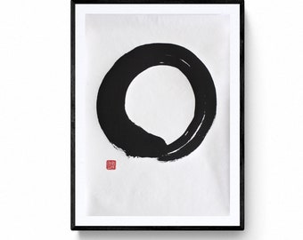 Enso, zen symbol and the word concentration Japanese Calligraphy, Shodo, Original japanese painting made with sumi ink by Mitsuru Nagata