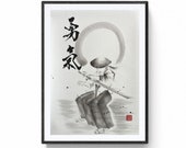 Samurai obra original de Mitsuru Nagata, tinta japonesa, Arte Japonés sumi-e. Arte zen, arte minimalista.
