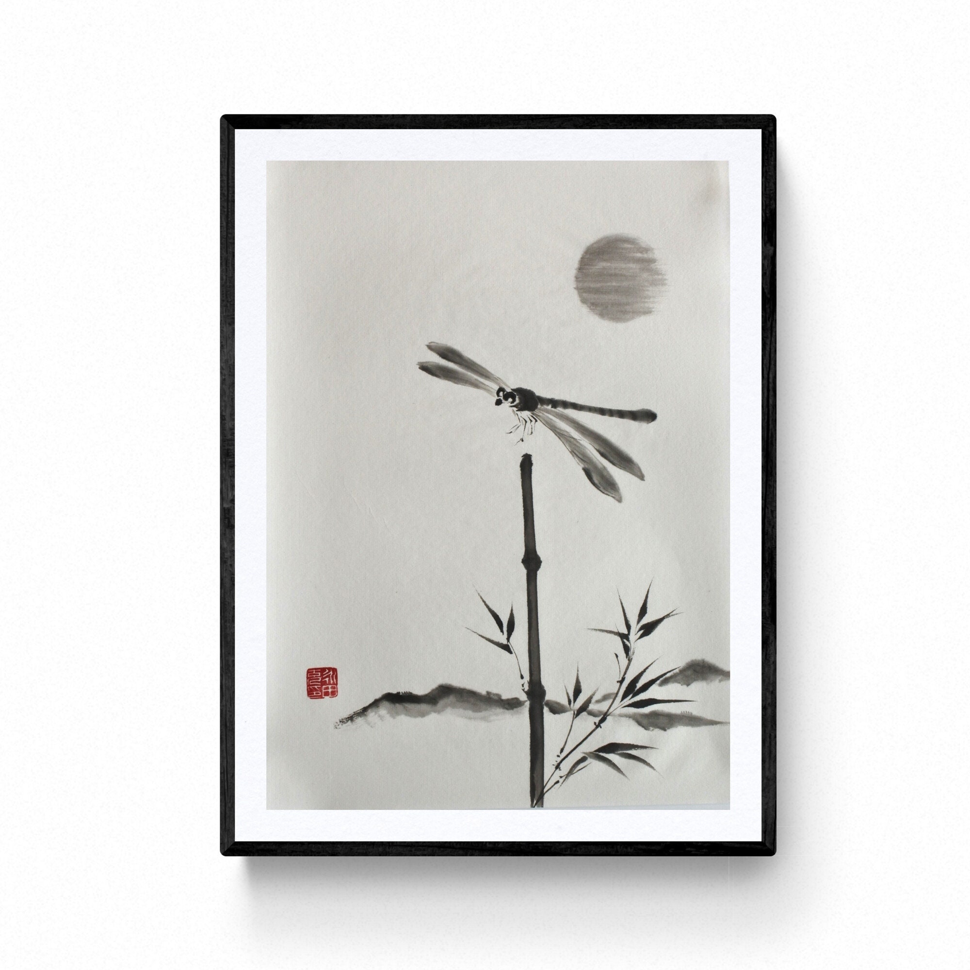 Dragonfly, sumie,  original Japanese art, by Mitsuru Nagata,