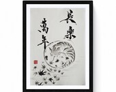 Cat -original work by Mitsuru Nagata, japanese ink, Japanese art sumie, Zen art, minimalism
