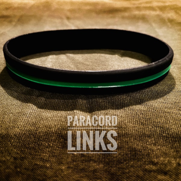 Thin Green Line - Black Silicone Bracelet