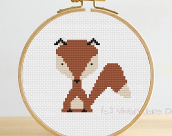 PDF cross stitch pattern, Fox, geometric woodland animal nursery decor kids baby neutral, nature, modern needlecraft, Vivian Jane Designs