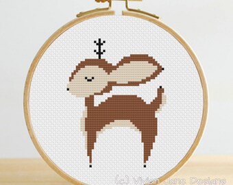 PDF cross stitch pattern, Woodland Deer, reindeer, animal nursery decor, kids baby, neutral, nature, modern needlecraft, Vivian Jane Designs