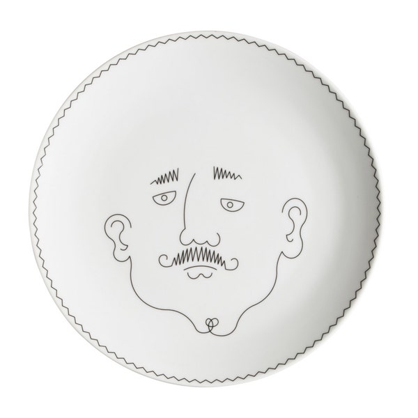 Service de Famille : Le père. Assiette illustrée en porcelaine.