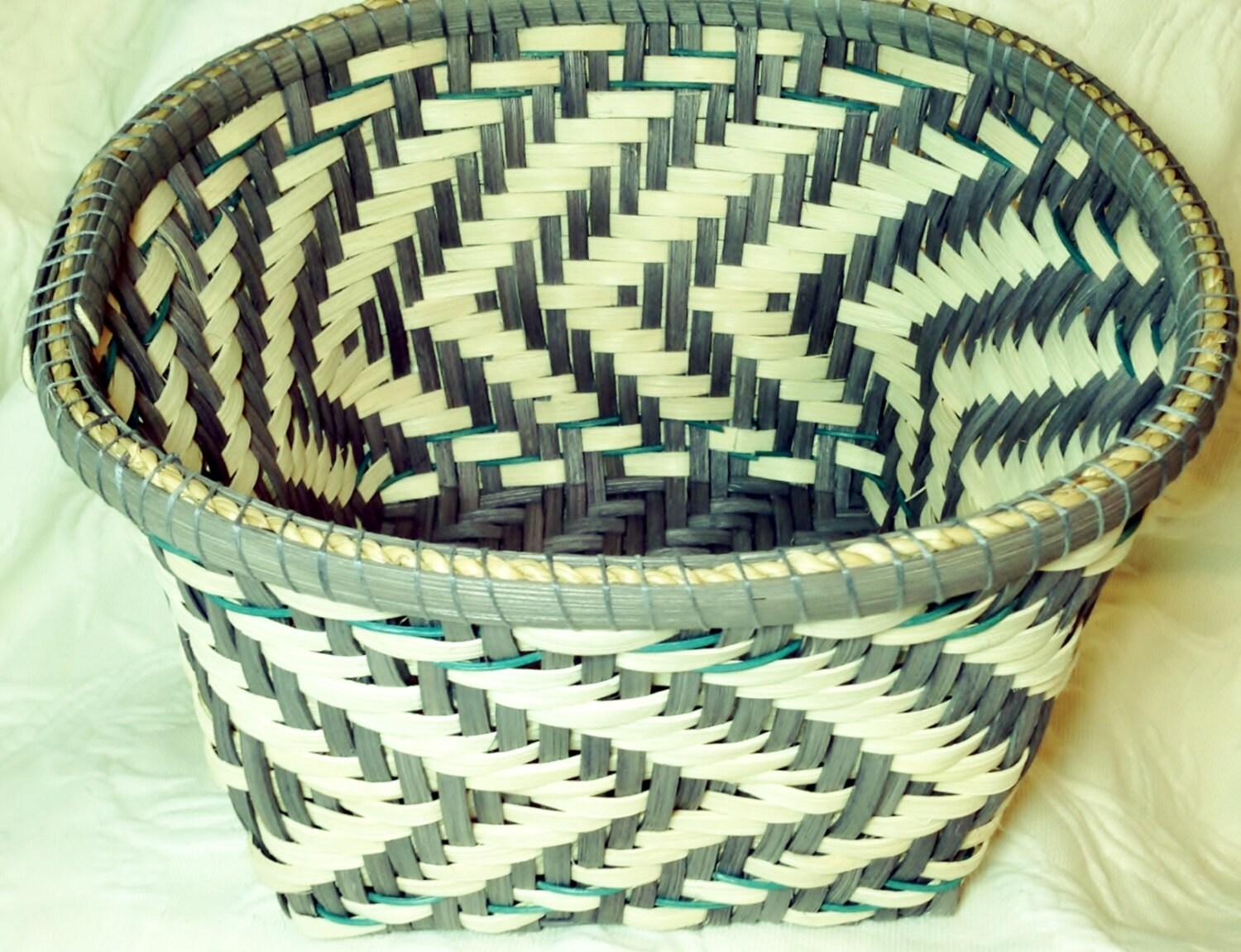 Gray Twill Basket With a Chevron Pattern Etsy
