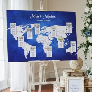 Travel Theme Wedding Seating Chart with World Map, Instant Download