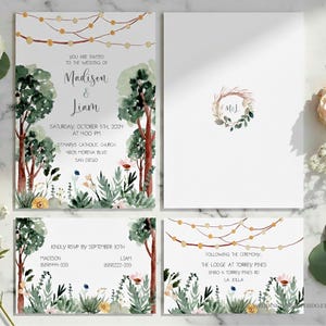 Enchanted Forest Wedding Invitation Template, Boho Woodland with String Lights, Instant Download