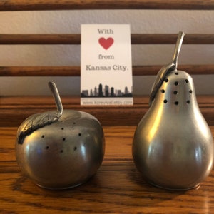 Vintage Metal Pear & Apple Salt/Pepper Shakers with Cork Stoppers