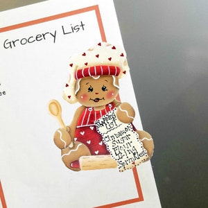 Shopping List Gingerbread, Hand Painted, Wood Fridge Magnet or Shelf Sitter, Personalized Gift #23