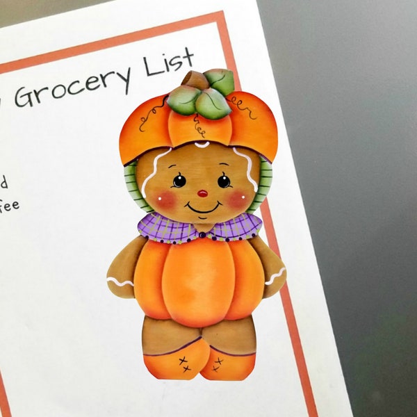 Gingerbread Man in Pumpkin Costume Shelf Sitter or Magnet, #152