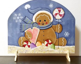 Large Hand Painted Wooden Gingerbread Shelf Sitter #191