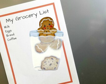 Milk and Cookies Hand Painted Wooden Gingerbread Shelf Sitter or Fridge Magnet, Gingerbread Decor Decorations for Kitchen #12