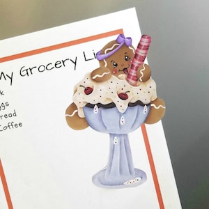 Gingerbread Magnet or Shelf Sitter, Ice Cream Sundae, Gingerbread Decor, Hand-Painted Wooden Decorations, Wood Gingerbread Man #127