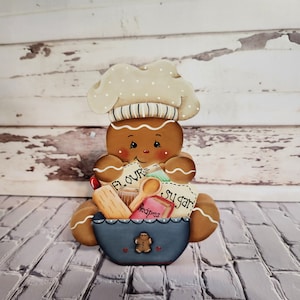 Gingerbread Chef Wood Magnet or Shelf Sitter, #24