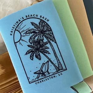 Personalized Coastal Tropical Bachelorette Can Cooler | Custom Can Cooler | Beach Bachelorette Party | Rosemary Beach | Custom Party Favors