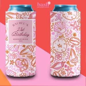 Personalized Birthday Coastal 21st Can Cooler | Custom Can Cooler | Beach Girls Trip Weekend | Grandmother Preppy Custom Party Favors