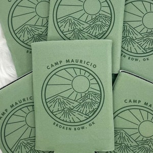 Personalized Camp Bachelorette Can Cooler | Mountain Bachelorette Party Custom Can Cooler | Colorado National Park | Camping Party Favors