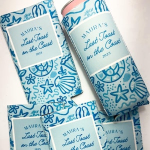 Personalized Coastal Bachelorette Can Cooler | Custom Can Cooler | Beach Bachelorette Party | Coastal Grandmother Preppy Custom Party Favors
