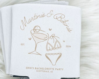 Beach Bachelorette Can Cooler | Martinis & Bikinis, Custom Party Favors