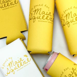 Personalized Main Squeeze Bachelorette Can Coolers | Lemon Bridal Favors | Bachelorette Party | Citrus Can Coolers | Lemon Bachelorette