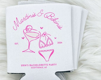 Beach Bachelorette Can Cooler | Martinis & Bikinis Party Favors