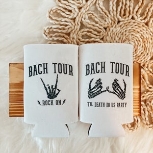 Personalized Rock And Roll Bachelorette Can Cooler | Custom Can Cooler | Halloween Bachelorette Party | Goth Punk Skeleton | Party Favors