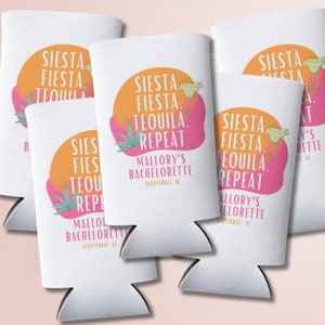 Personalized Tequila Sunrise Bachelorette Can Cooler | Custom Beach Bachelorette Party | Scottsdale, Cabo, Tulum | Custom Party Favors