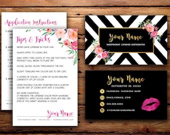 lipsense business cards buyers cards senegence custom black white striped watercolor florals - Senegence Business Cards lipsense business cards buyers cards senegence custom black white striped watercolor florals - Senegence Business Cards