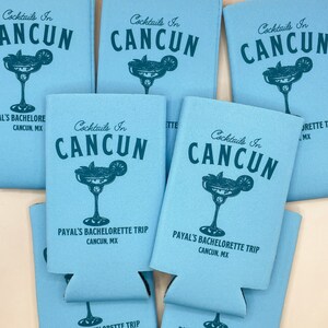 Personalized Cocktails Bachelorette Can Cooler | Custom Can Cooler | Beach Bachelorette Party | Cancun, Cabo, Tulum | Custom Party Favors