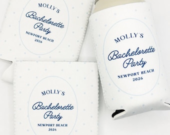 Personalized Bachelorette Can Cooler | Custom Skinny Can Cooler | Coastal Polka Dot Bachelorette Party Favor | Nantucket | Bridesmaid Gift