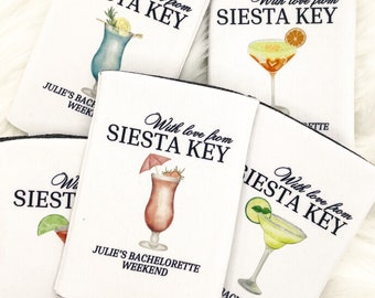 Personalized Siesta Key Coastal Cocktail Bachelorette Can Cooler | Custom Can Cooler | Beach Bachelorette Party | Sarasota | Custom Favors