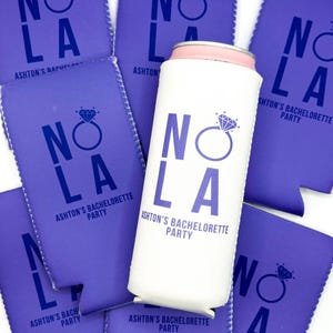 Personalized New Orleans Bachelorette Can Coolers | NOLA Bachelorette Merch | Bachelorette Party Favors | Madri Gras | Blackout on Bourbon