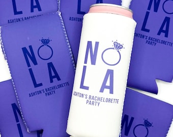 Personalized New Orleans Bachelorette Can Coolers | NOLA Bachelorette Merch | Bachelorette Party Favors | Madri Gras | Blackout on Bourbon