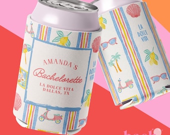La Dolce Vita Bachelorette Can Cooler | Italian Summer Amalfi Coast Party Favor | Last Toast Bach Trip Gift | Blue Coastal Beach Can Cooler