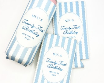 Personalized Birthday Can Cooler | Custom Skinny Can Cooler | Coastal Boho 21st 30th 40th 50th Party Favor | Nantucket | Bridesmaid Gift