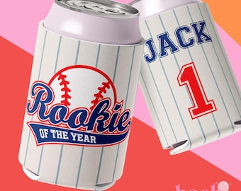 Rookie of the Year First Birthday Can Cooler Sleeves | Baseball 1st Birthday | Sports First Birthday | Pinstripes