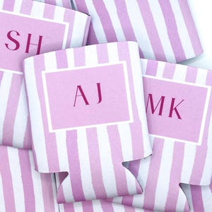 Monogram Can Cooler Beach Bachelorette Favor Blue Stripe Can Cooler Personalized Gift Bridal Party Gift Blue Slim Can Cooler Beach Party