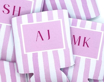 Monogram Can Cooler Beach Bachelorette Favor Blue Stripe Can Cooler Personalized Gift Bridal Party Gift Blue Slim Can Cooler Beach Party