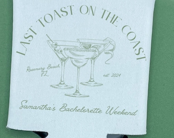 Personalized Coastal Cocktail Bachelorette Can Cooler | Custom Can Cooler | Beach Bachelorette Party | Rosemary Beach | Custom Party Favors