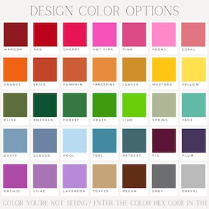 K&ouml;nnte beinhalten: Eine Farbkarte mit 36 Farbfeldern, die jeweils mit einem Namen versehen sind. Die Farben sind in Reihen und Spalten angeordnet. Die Farben umfassen Wei&szlig;, Rotbraun, Rot, Kirsche, Pink, Rosa, Pfingstrose, Koralle, Hellrosa, Mauve, Orange, Gew&uuml;rz, K&uuml;rbis, Mandarine, Bl&auml;tter, Senf, Gelb, Kanarienvogel, J&auml;gergr&uuml;n, Oliv, Smaragd, Wald, Gras, Limette, Fr&uuml;hling, Jade, Marineblau, K&ouml;nigsblau, Stahliges Blau, Wolken, Pool, T&uuml;rkis, R&uuml;ckzug, Feige, Pflaume, Aubergine, Traube, Orchidee, Flieder, Lavendel, Toffee, Pekannuss, Grau, Kies und Schwarz.