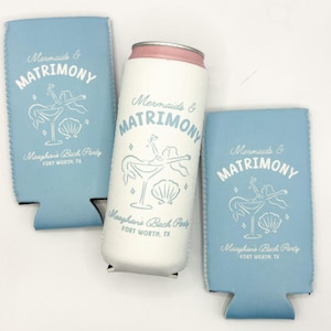 Mermaids and Matrimony Bachelorette Can Coolers, Personalized Can Sleeves, Custom Beach Coastal Bachelorette Party Favors