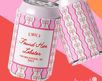 She Found Her Lobster Bachelorette Can Cooler |  Lobster Bachelorette Coastal Beach | Newport New England Maine | Pink Party Favors