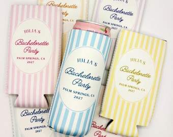 Personalized Skinny Can Cooler | Timeless Bachelorette Favor | Custom Bridal Party Can Cooler | Bridesmaid Gift | Slim Can