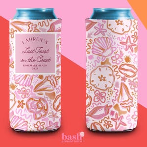 Personalized Coastal Bachelorette Can Cooler | Custom Can Cooler | Beach Bachelorette Party | Coastal Grandmother Preppy Custom Party Favors