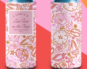 Personalized Coastal Bachelorette Can Cooler | Custom Can Cooler | Beach Bachelorette Party | Coastal Grandmother Preppy Custom Party Favors