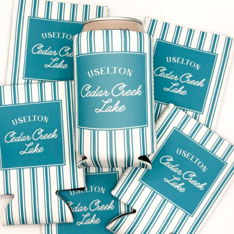 Personalized Coastal Bachelorette Can Cooler | Ticking Stripe Custom Can Cooler | Beach Bachelorette Party | Coastal Grandma | Party Favors image 6