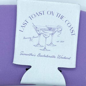 Personalized Coastal Cocktail Bachelorette Can Cooler | Custom Can Cooler | Beach Bachelorette Party | Rosemary Beach | Custom Party Favors