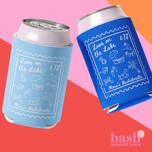 Love On The Lake Bachelorette Can Coolers, Personalized Lake Club Bachelorette Drink Can Sleeves, Camping Bachelorette Party Favors